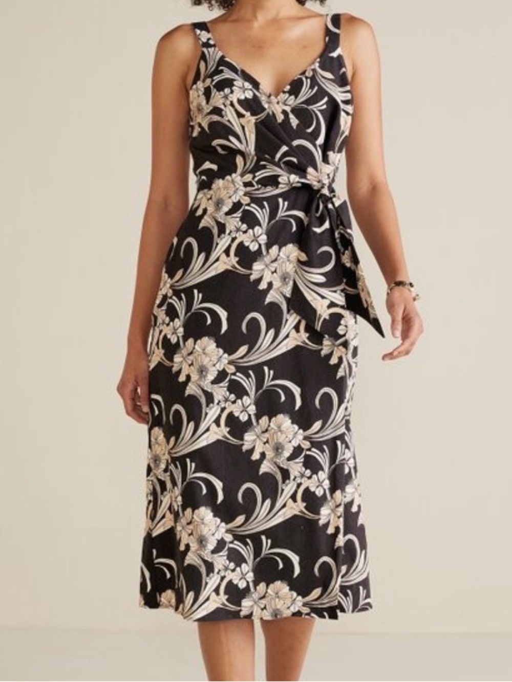 Soft Surroundings Floral Linen Blend Faux Wrap Dress Boho Resort Vacation Sz 1X